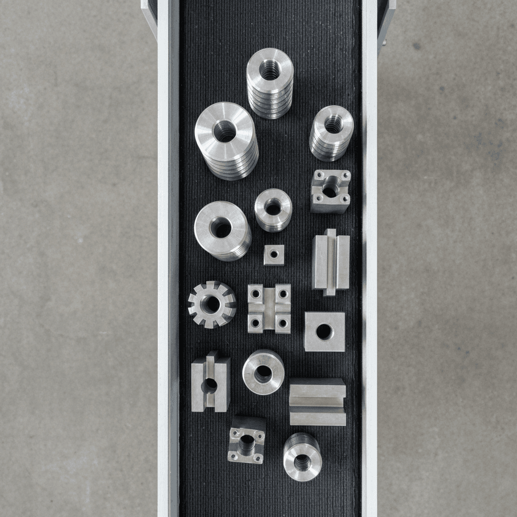 CNC-Maßprüfung mit telezentrischem Objektiv und UR-Roboter-Pickup